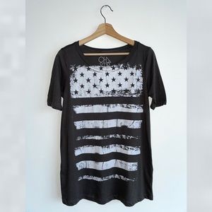 Black & White American Flag on a loose fit women t-shirt with scoop neck